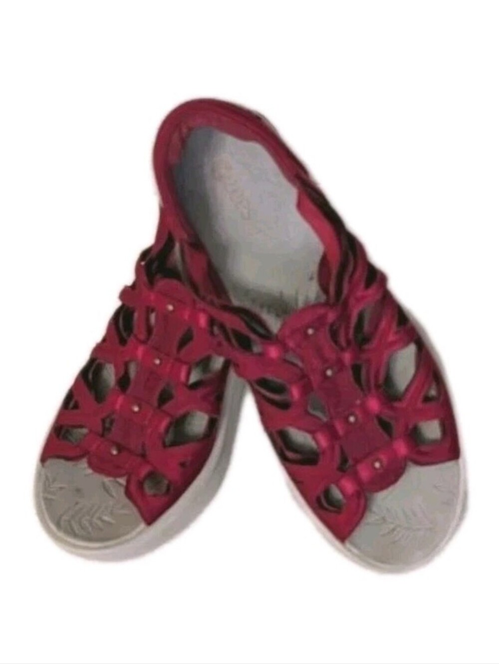 Bzees Red Slip On Wedge Sapphire Sandals 8 M Comfort Strappy Studs
